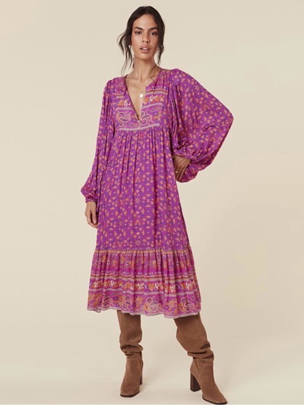 SPELL & THE GYPSY Madame Peacock Midi Dress Gown Boho Boysenberry Size S